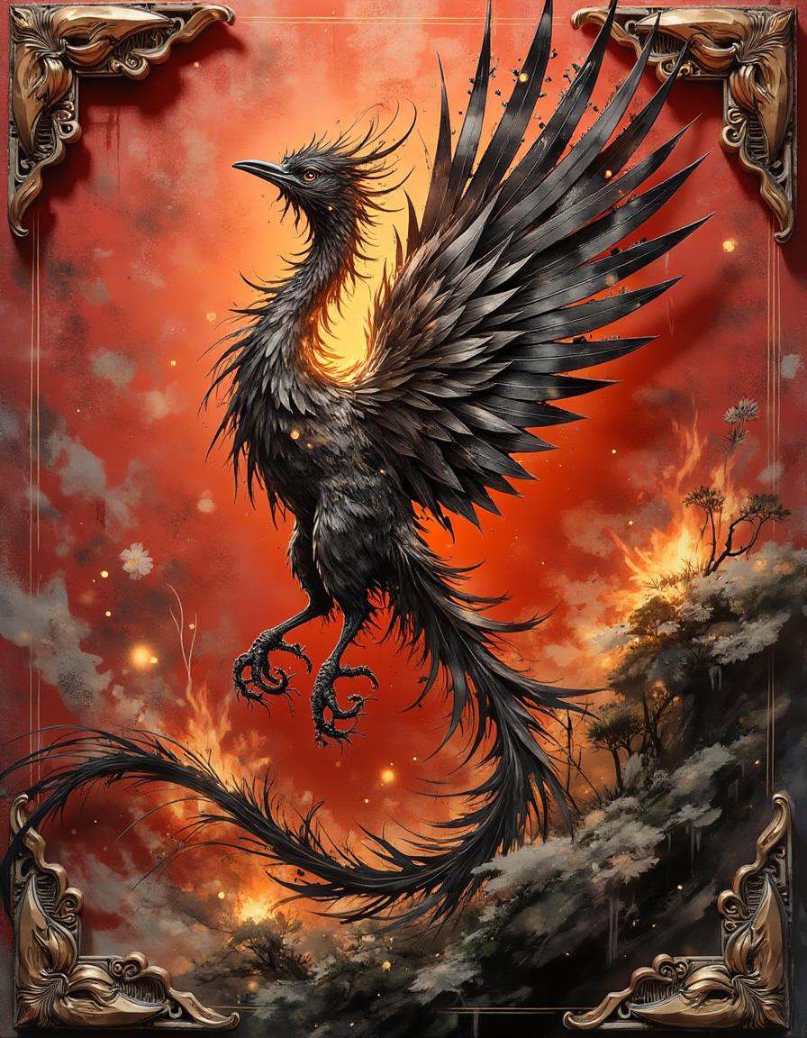 A dinkwfsn style painting,  ,  A highly detailed bronze dimtlsclptr of a phoenix on Tensor.Art