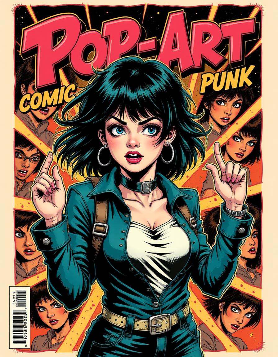 a dinppcmcpnk style cover for a comic that is called "Pop-Art Comic Punk" and there are additional smaller words that iden...