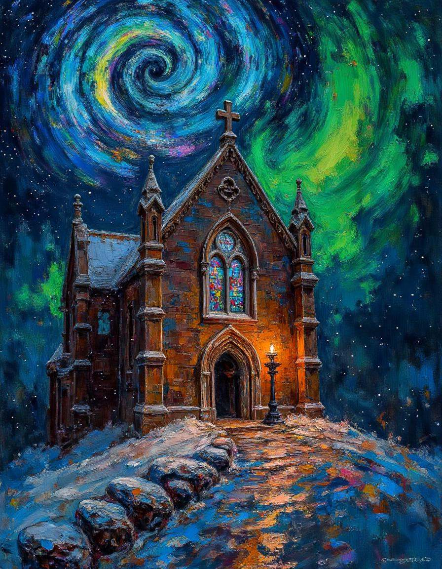 dibrshstrk,  ,  An ancient cathedral standing alone on a snowy hill on Tensor.Art
