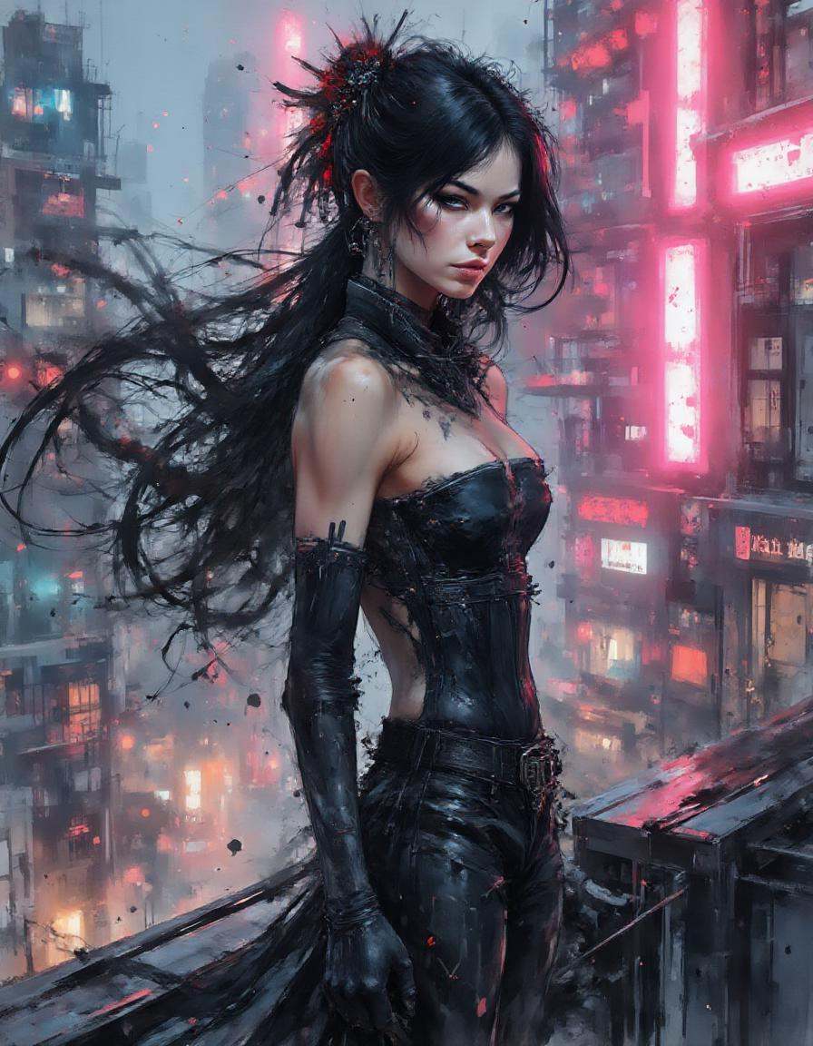 A dinkwfsn style painting ,  Alluring waifu,  long black hair flowing on Tensor.Art