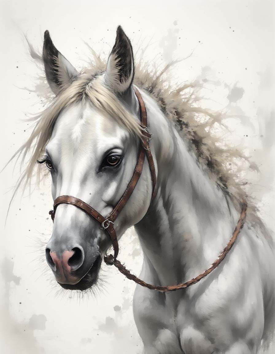 A dinkwfsn style painting,  ,  A close-up of a majestic white horse with a flowing on Tensor.Art