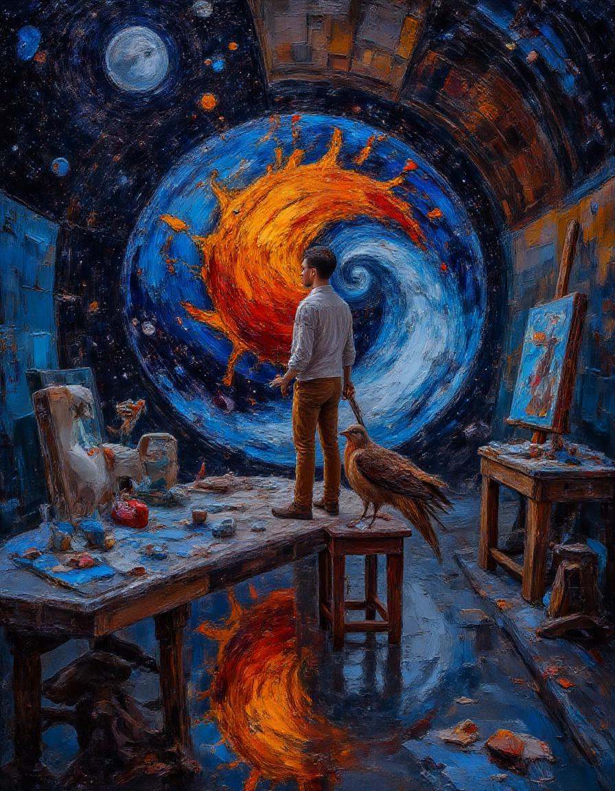 dibrshstrk,  ,  A painter floating in a zero-gravity studio on Tensor.Art