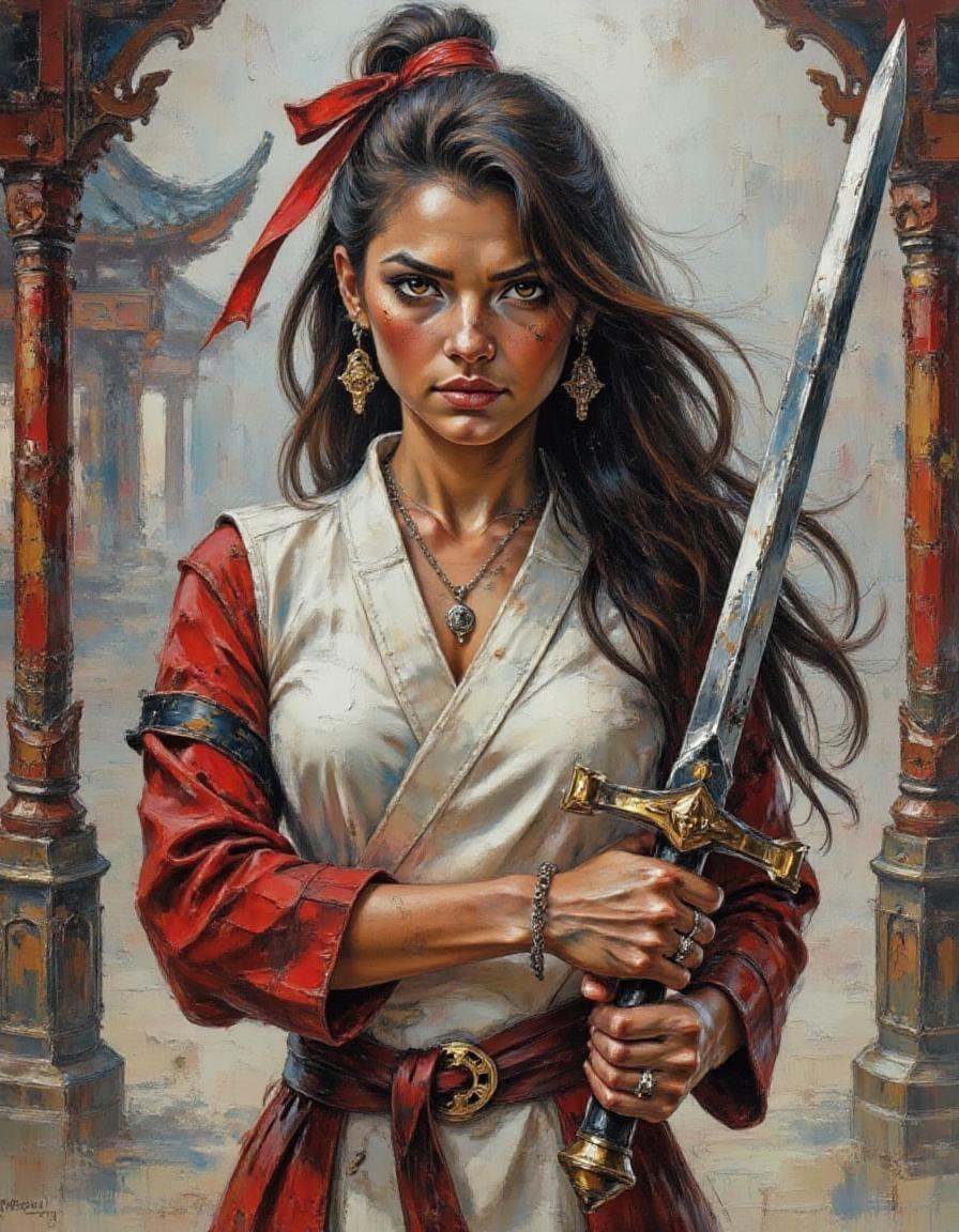 A dibrshstrk style painting,  ,  A young woman stands confidently on Tensor.Art