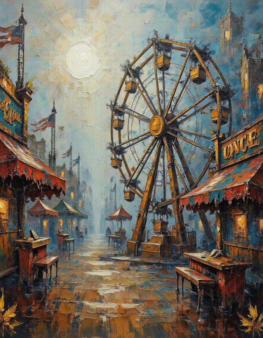 A dibrshstrk style painting,  ,  A abandoned amusement park with rusting rides. on Tensor.Art