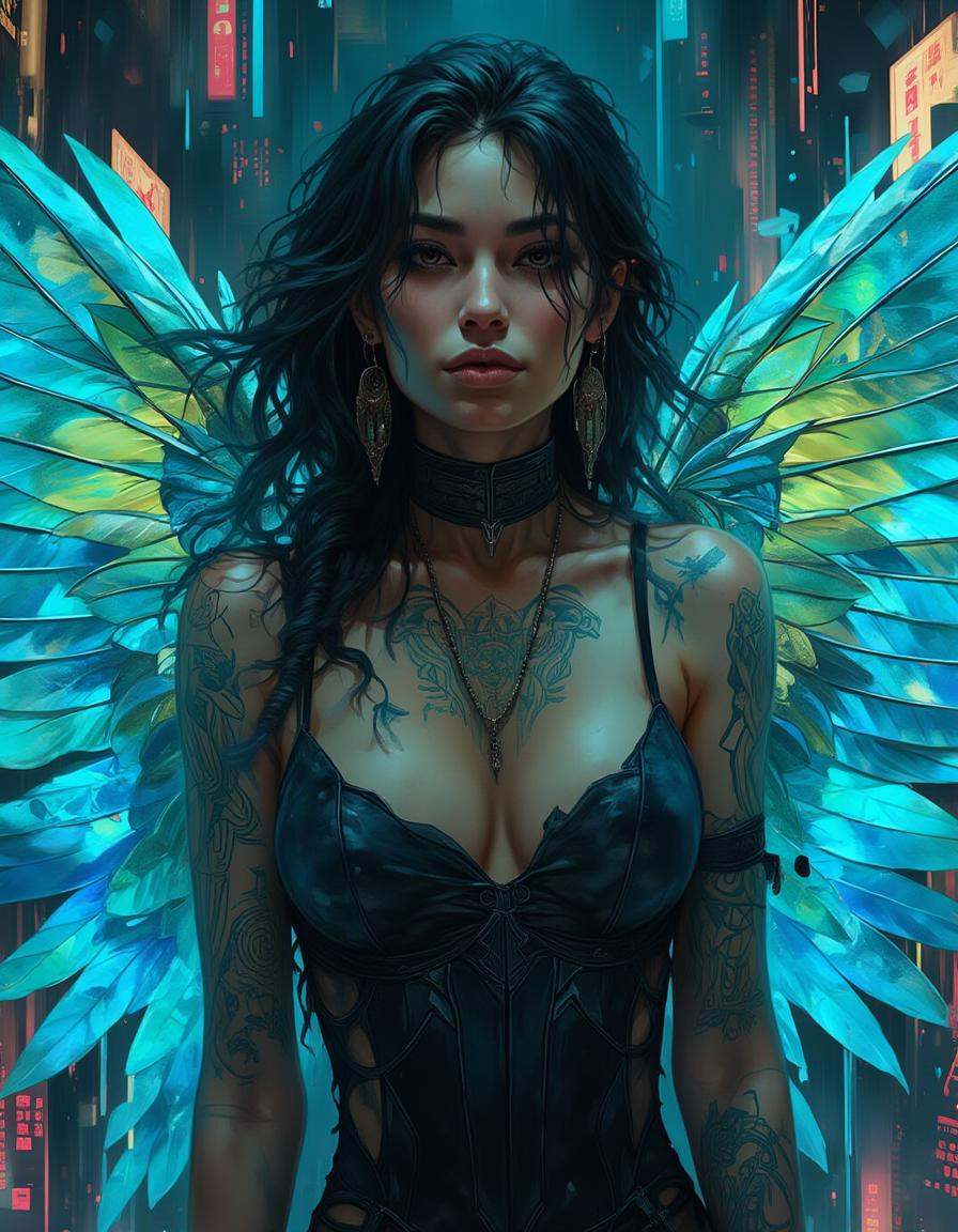 A dinkwfsn style painting,  ,  In a neon-lit futuristic metropolis on Tensor.Art