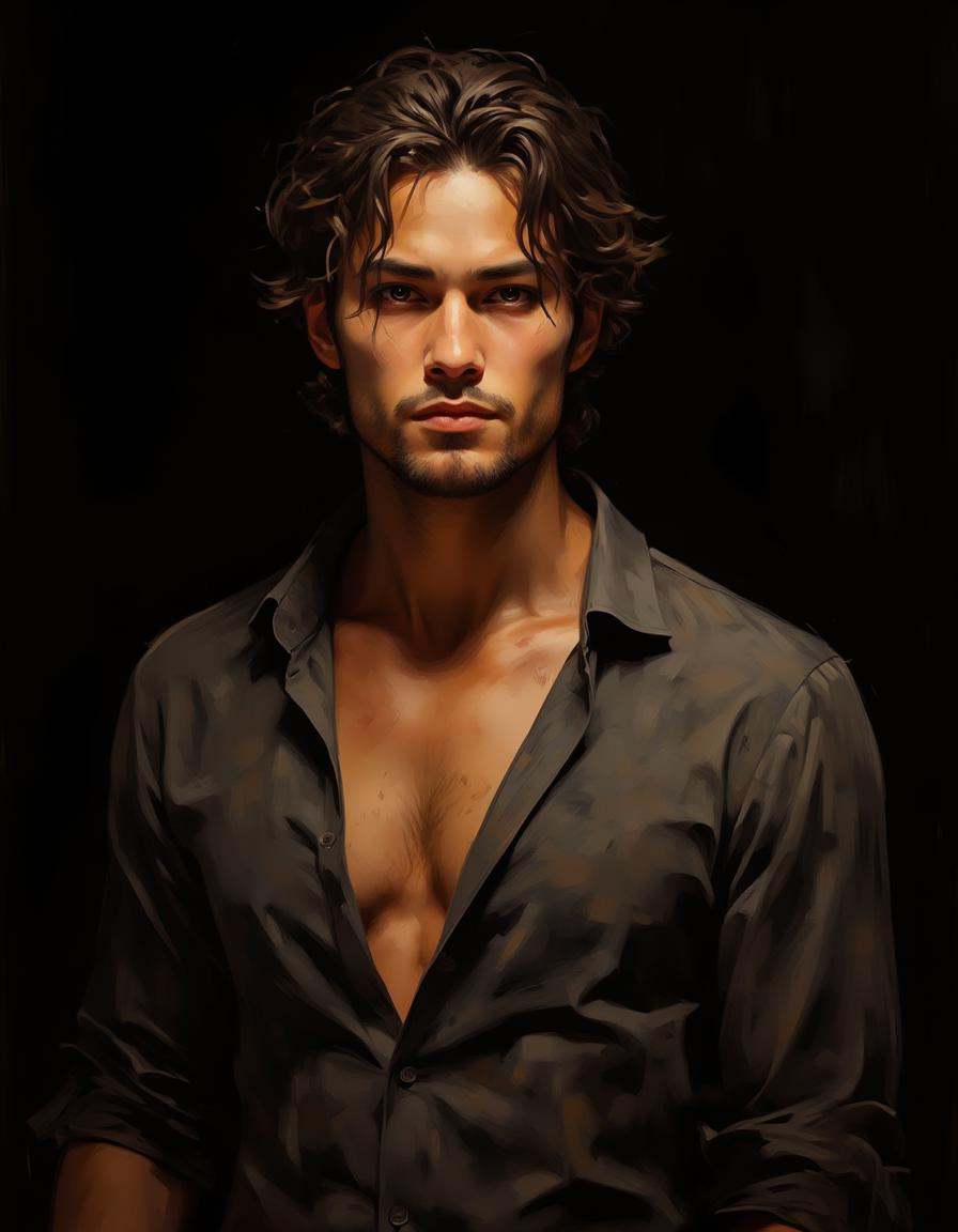 A dinkwfsn style painting,  ,  A captivating male model with tousled shoulder-length hair on Tensor.Art