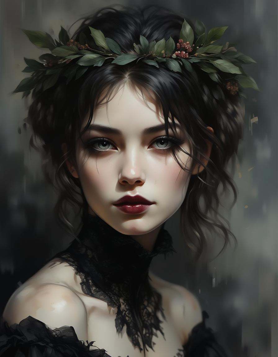A dinkwfsn style painting,  ,  realistic photograph of a young woman on Tensor.Art