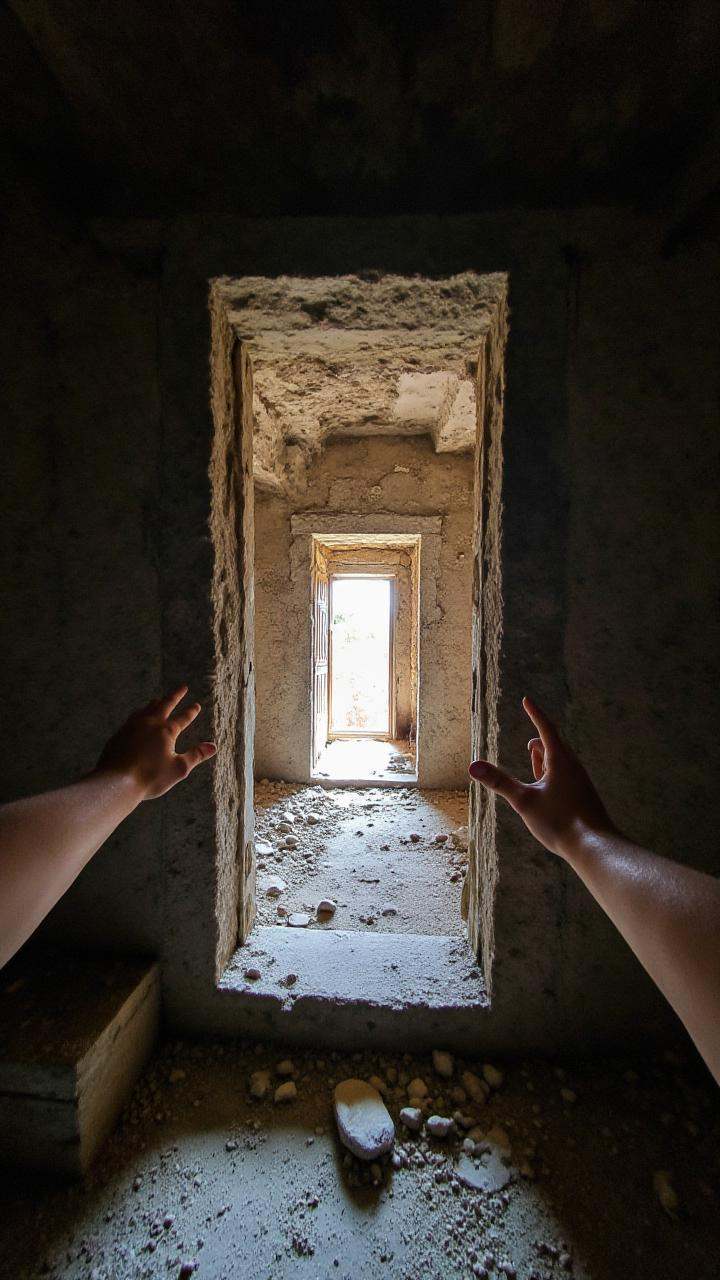 2 hands,  pushing open ancient doors,  abandoned temple on Tensor.Art