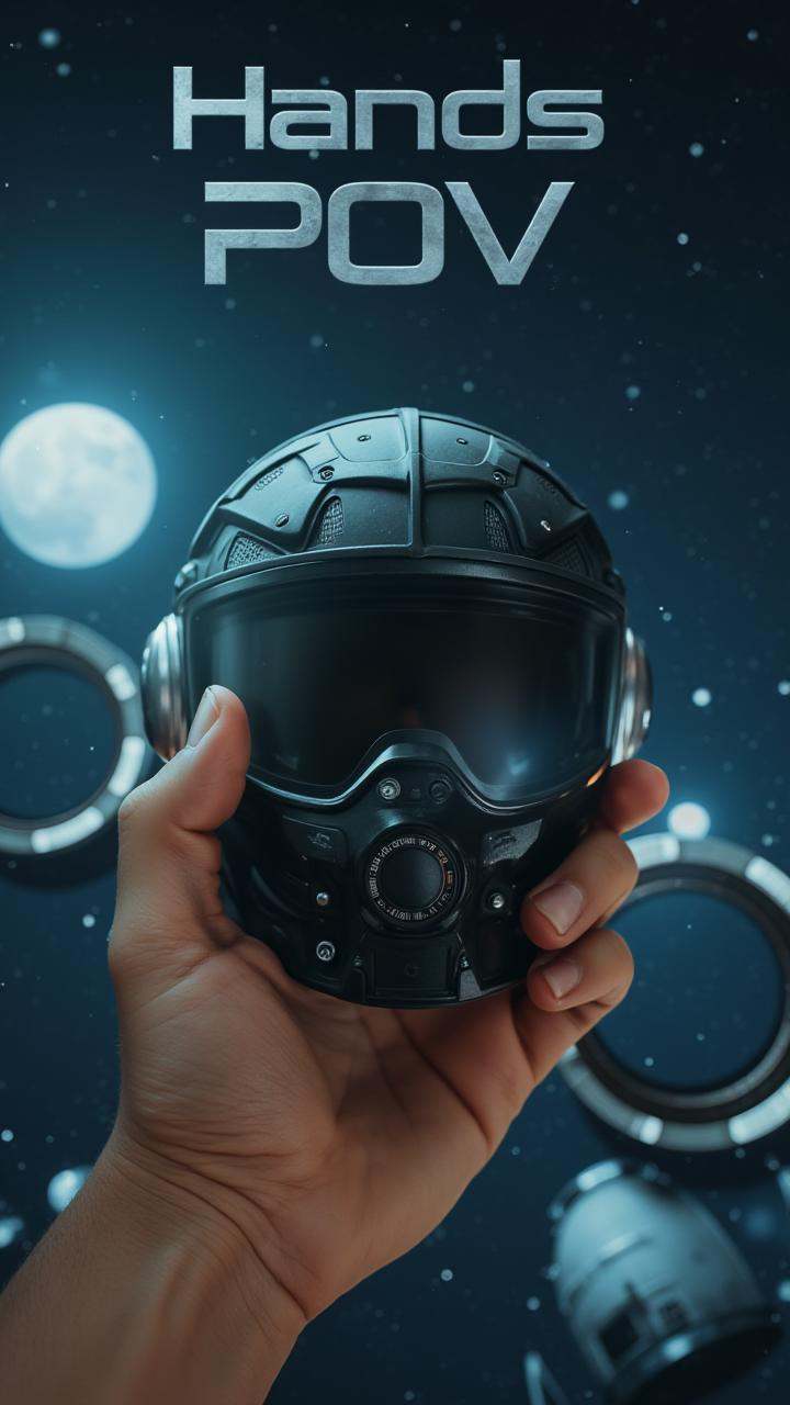 1 hand,  holding a sci-fi helmet,  space ship background on Tensor.Art