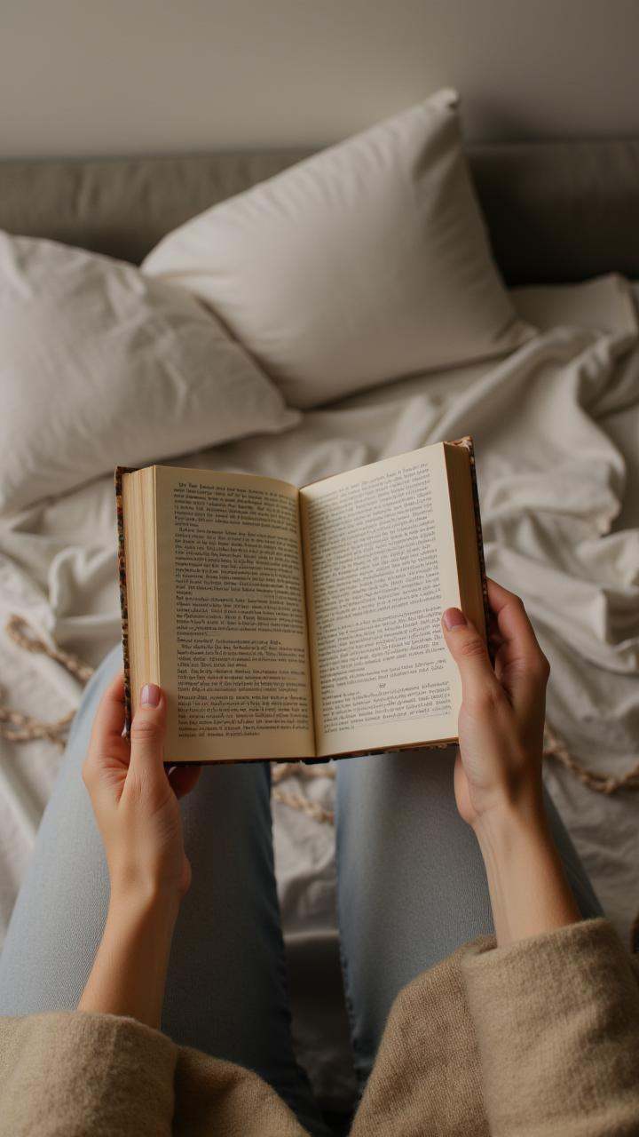 2 hands,  cozy bedroom,  holding a book on Tensor.Art