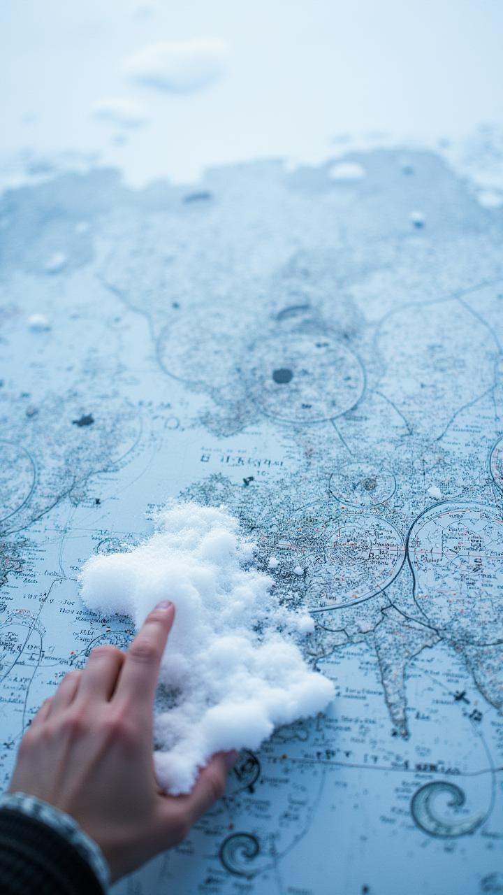 One hand brushing snow off a frozen map,  revealing hidden symbols beneath ,  aidmaHandsPOV on Tensor.Art