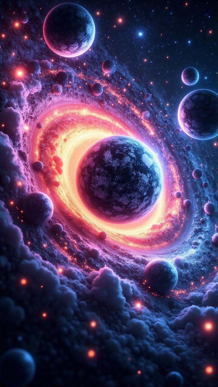 In the depths of space,  a swirling vortex of colors fills the screen. The Milky Way stretches out behind it like a canvas...