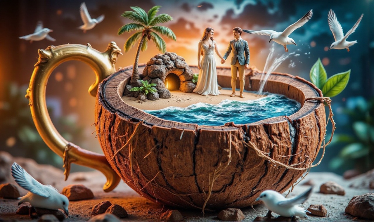 Product Photography,  Beautiful Designed Teacup crafted from a Stunning Coconut. The Exterior of the Teacup resembles a cu...