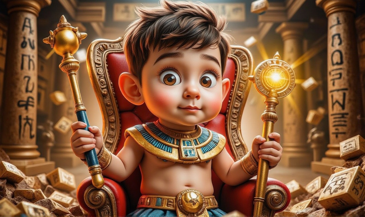 Imagine an irresistibly cute little Egyptian boy with big sparkling eyes,  chubby cheeks,  and a cheeky smile. He’s dresse...