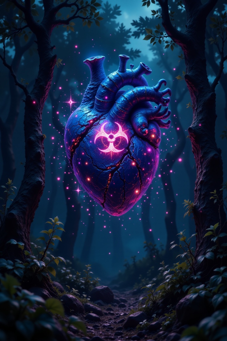 A perfect Dreamer heart radioactive glow ,  bioluminescent star with a cute or inspirational quote and Biohazard message,...