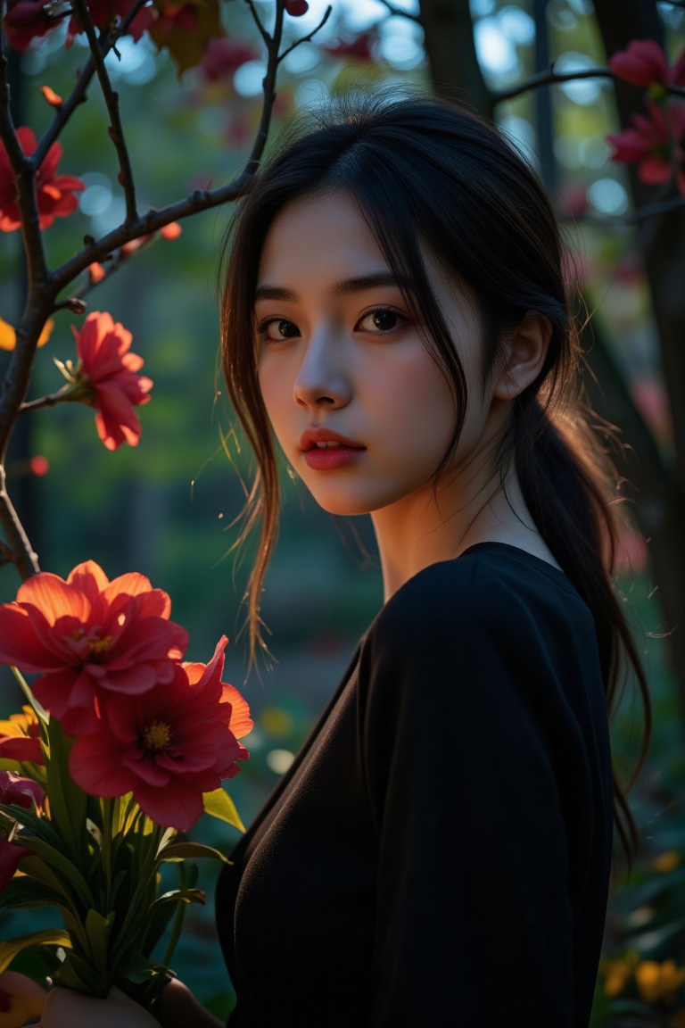 A highly realistic 8k,  HDR photograph captured with a 35mm lens,  featuring an intricate representation of spring embodie...