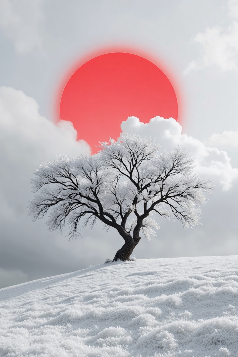 Abstract,  white fleecy hill,  sprawling black and white tree on Tensor.Art