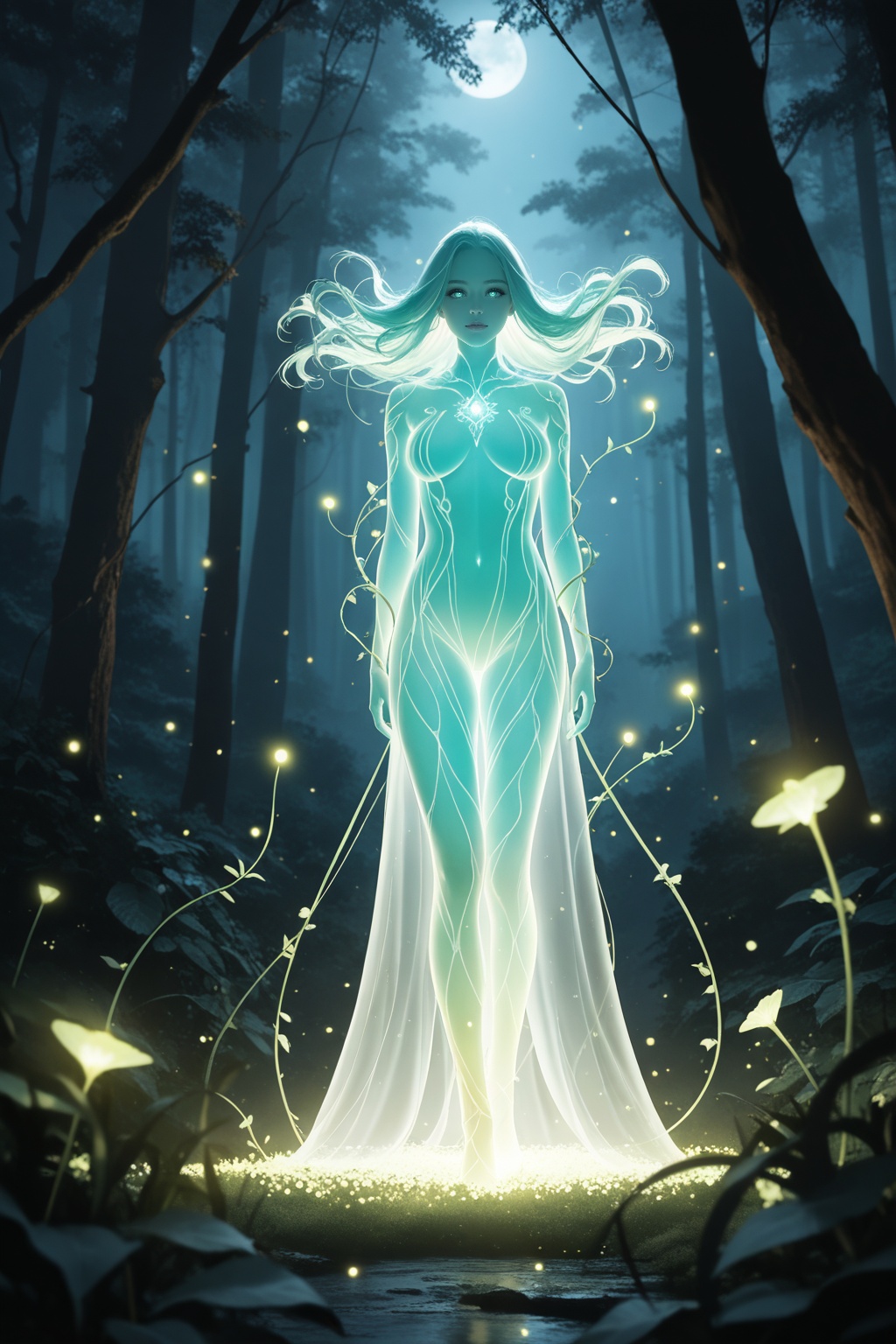 1girl,  ethereal forest spirit,  glowing translucent skin on Tensor.Art