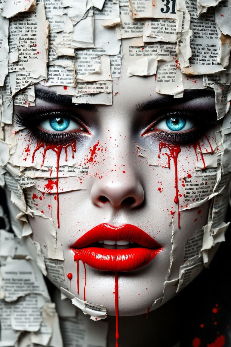 A dramatic,  close-up portrait of a woman's face,  rendered in stark on Tensor.Art