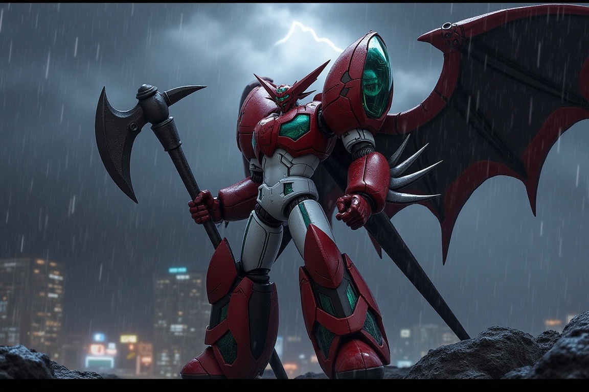 getter robo,  holding weapon,  axe on Tensor.Art