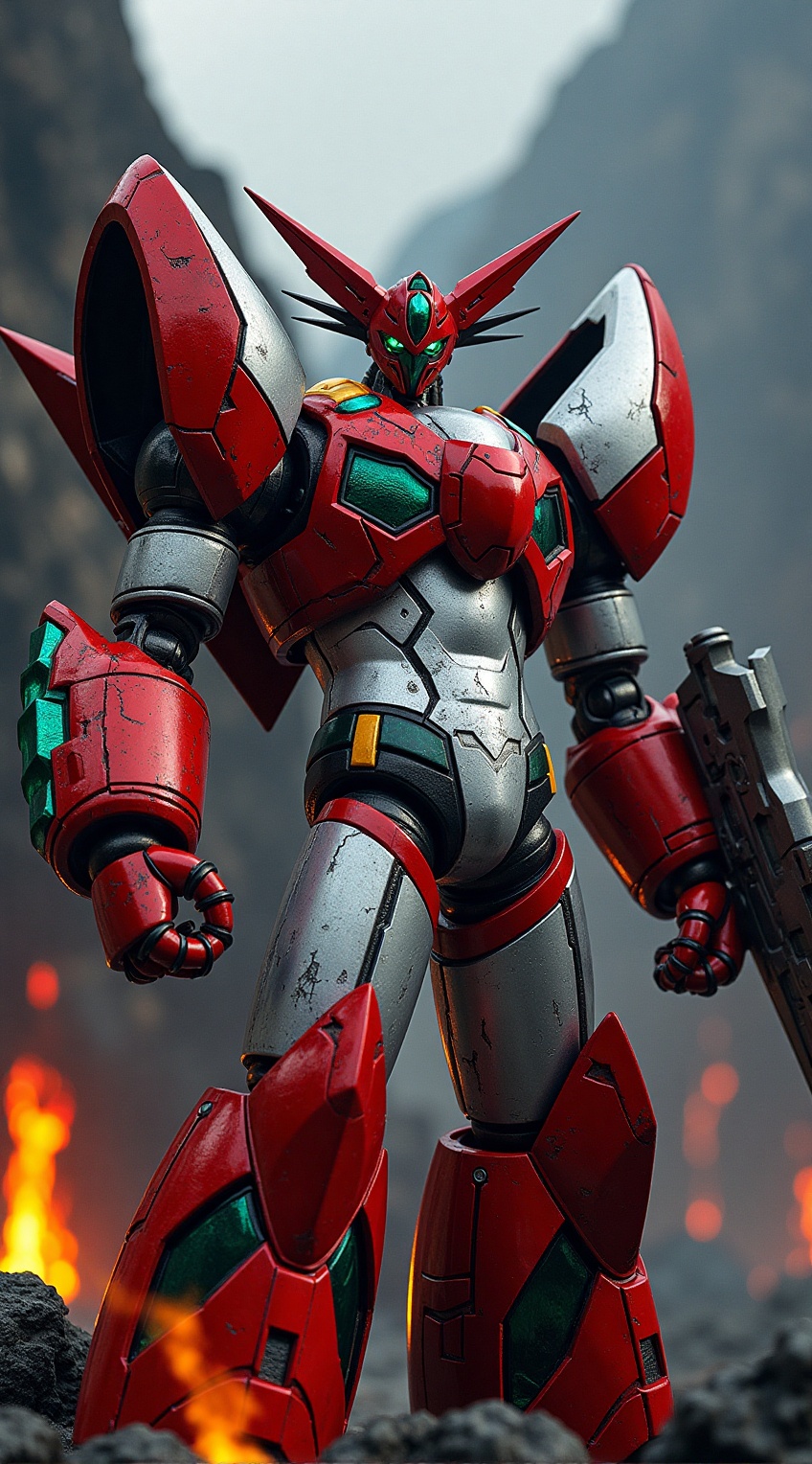 portrait of getter robo,  shin getter,  holding weapon on Tensor.Art