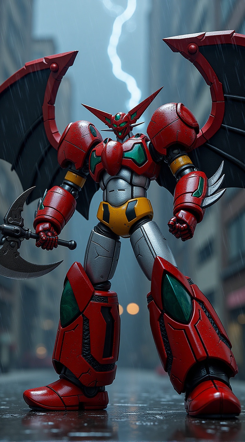 portrait of getter robo,  shin getter,  holding weapon on Tensor.Art