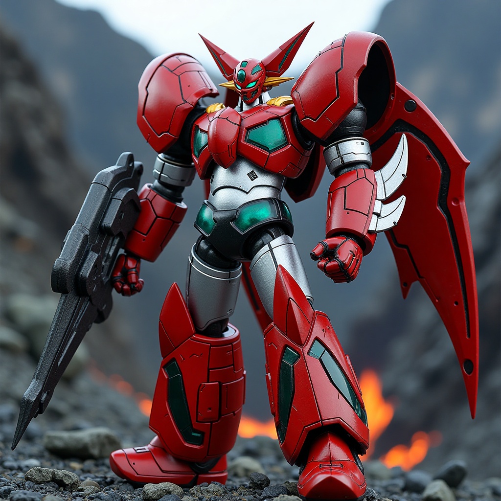 portrait of getter robo,  shin getter,  holding weapon on Tensor.Art
