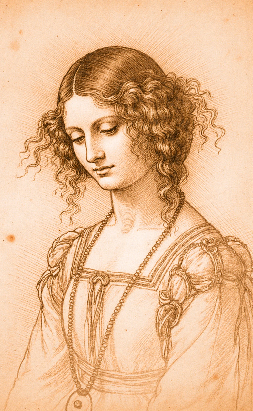 daCodex style drawing,  cross-hatching. Portrait of a young woman. 15th century on Tensor.Art