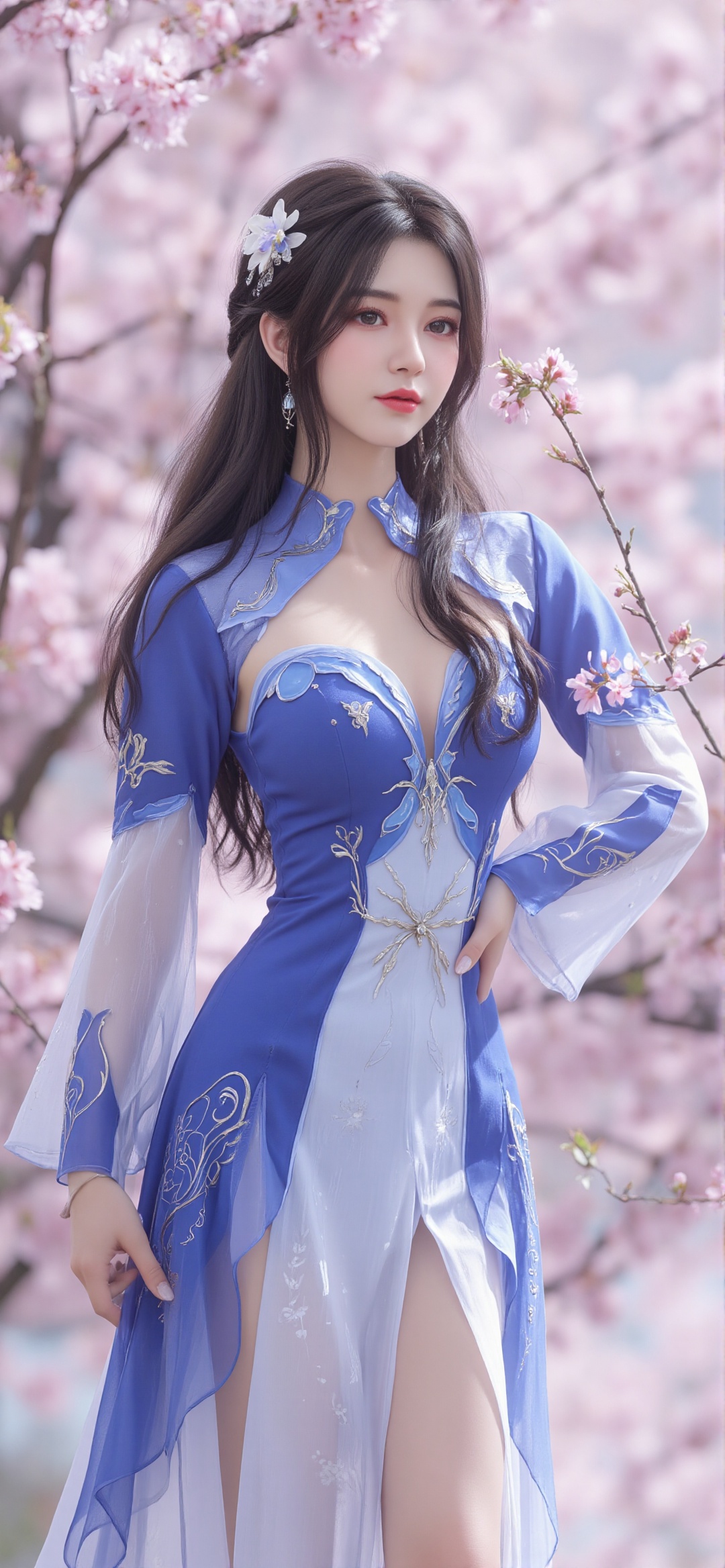 Limuwang\(hubggirl)\,  Photograph of a beautiful woman in a fantasy setting. She has long,  flowing dark hair adorned with...