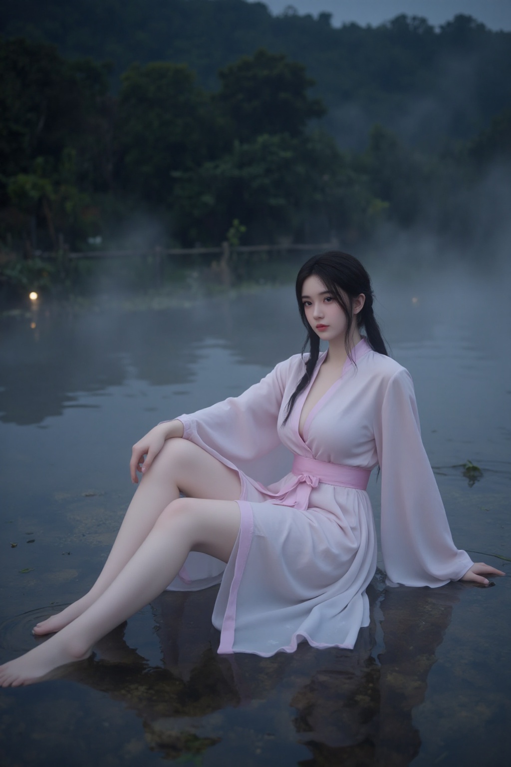 Limuwang\(hubggirl)\,  This is a high-resolution photo of a young East Asian woman taken in a mysterious and ethereal envi...