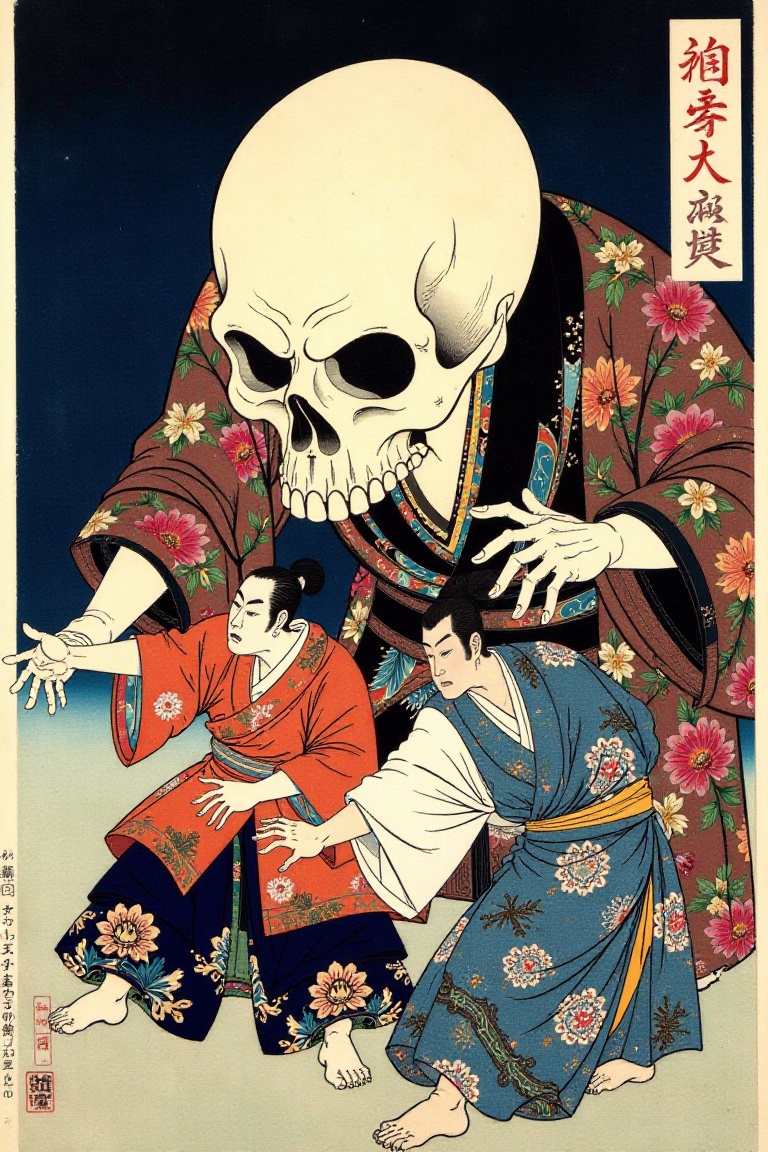 In the style of Ukiyo-e ,  The image depicts a traditional Japanese woodblock print,  featuring a large on Tensor.Art