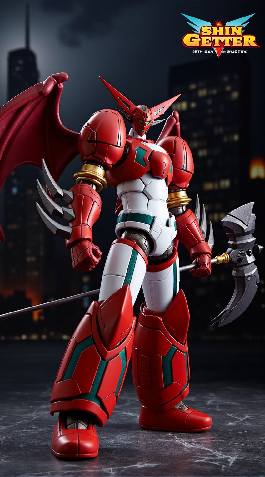 Portrait of getter robo standing,  shin getter,  holding weapon on Tensor.Art