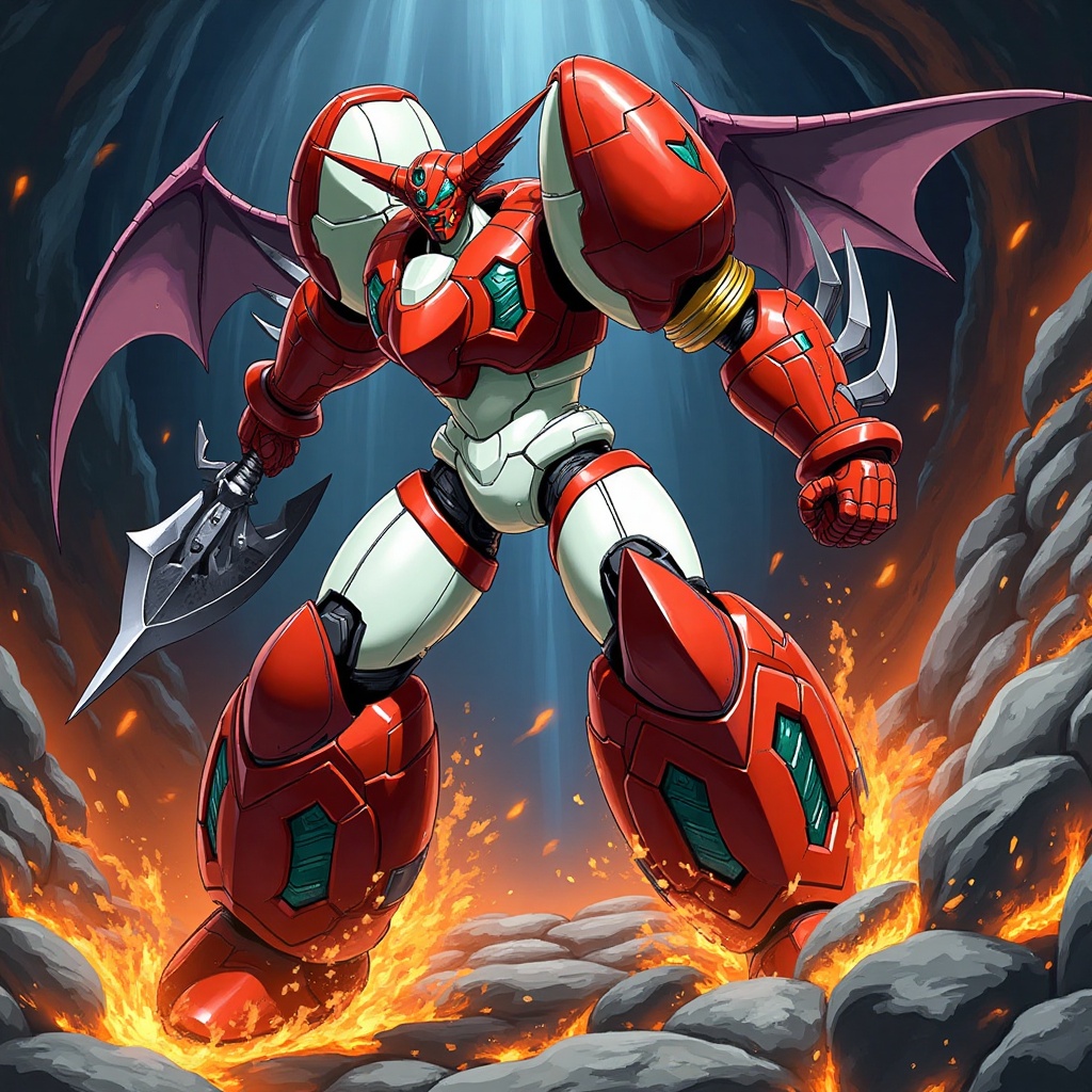Close up of getter robo running,  shin getter,  upper body on Tensor.Art