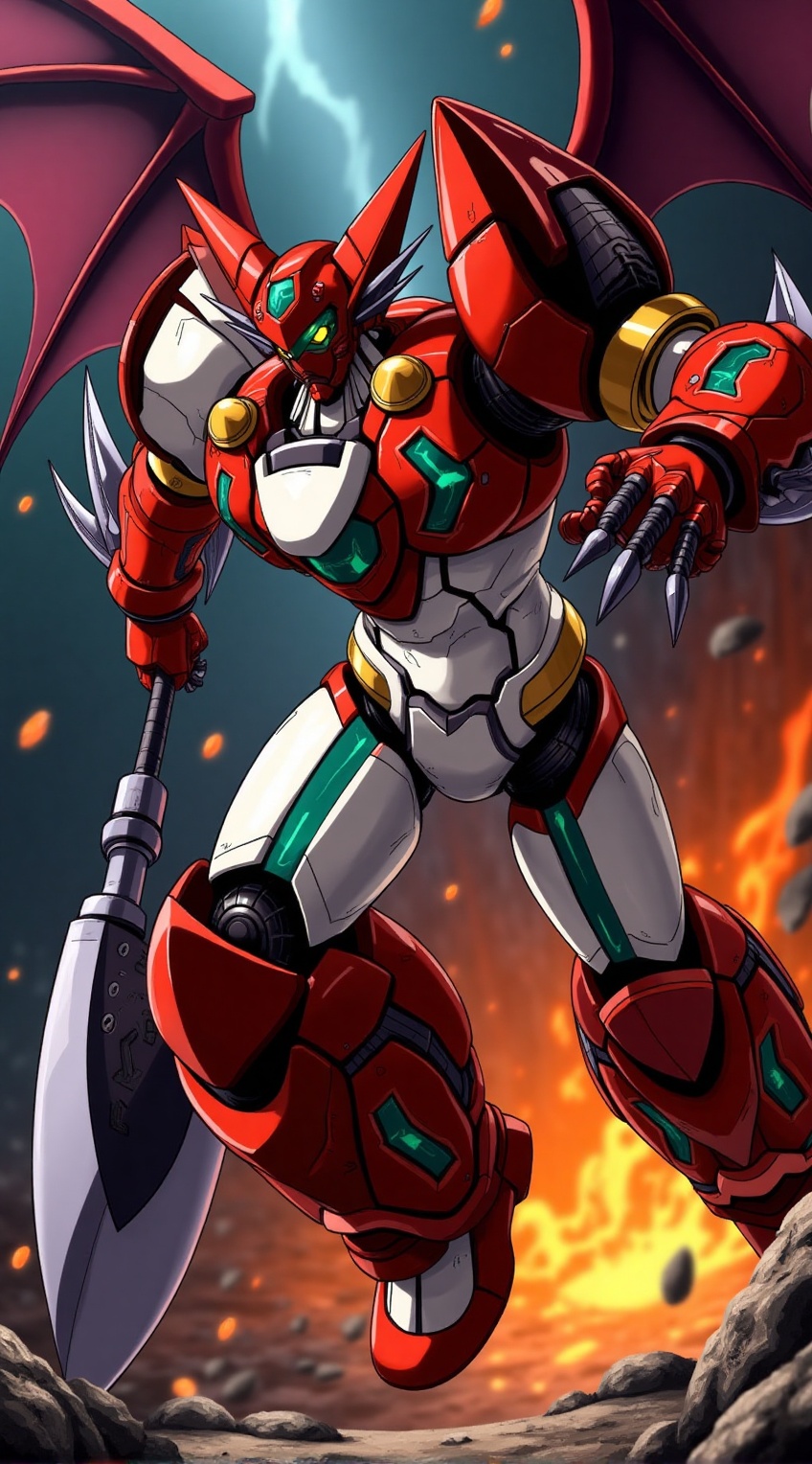 Close up of getter robo running,  shin getter,  upper body on Tensor.Art