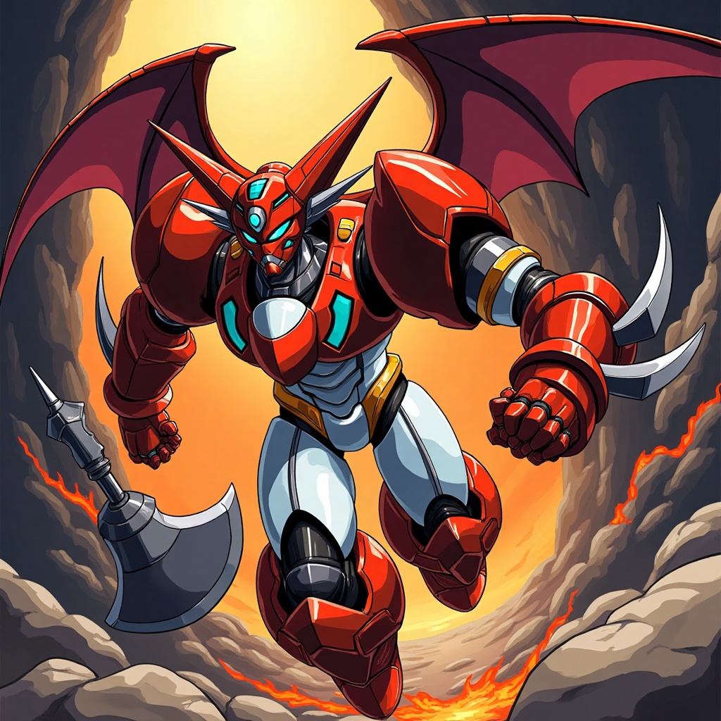 Close up of getter robo running,  shin getter,  upper body on Tensor.Art