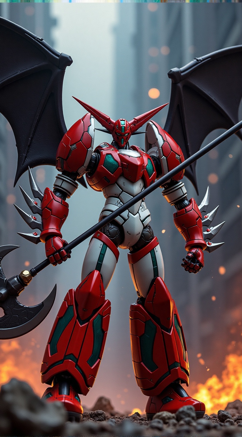 Portrait of getter robo standing,  shin getter,  holding weapon on Tensor.Art