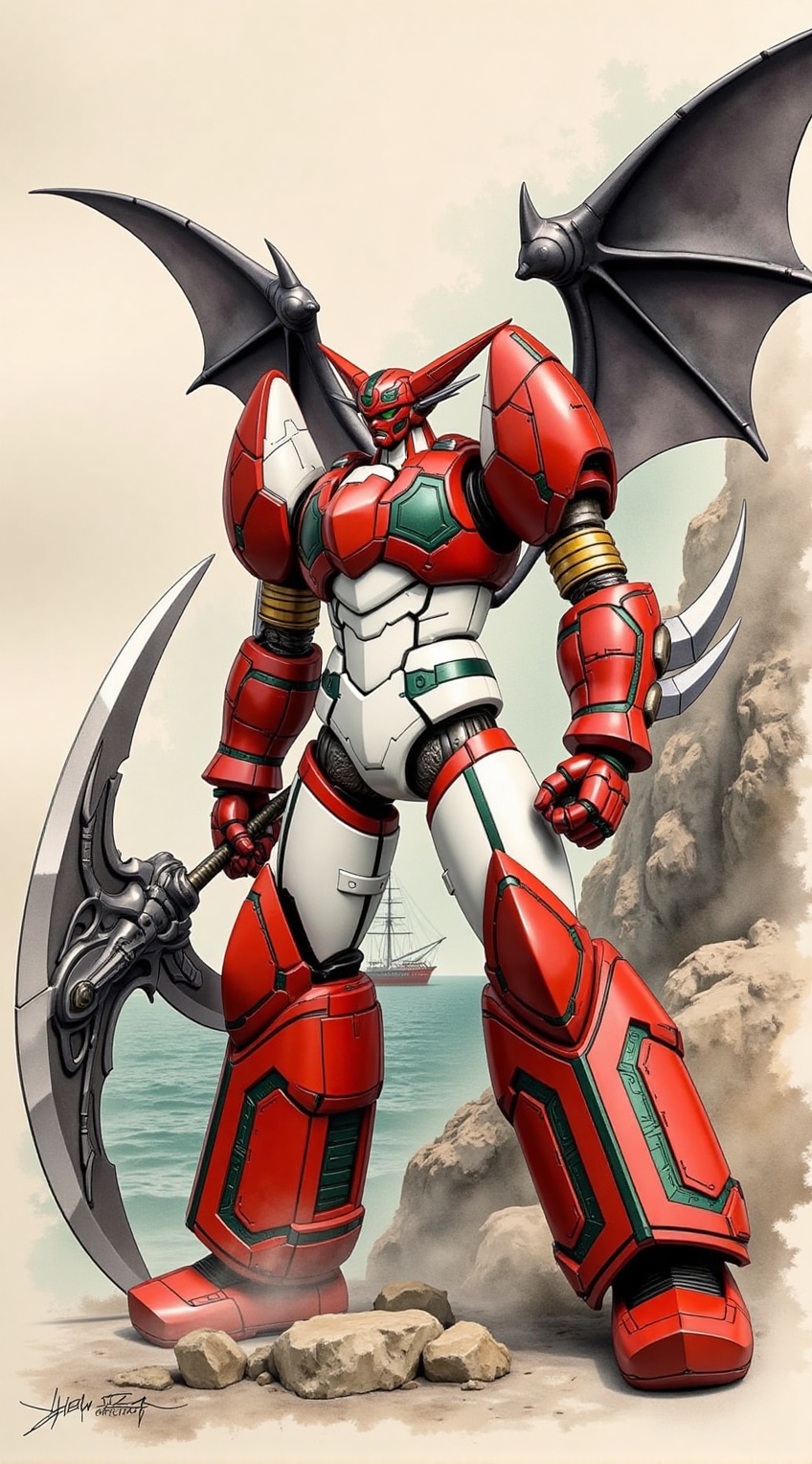 getter robo,  shin getter,  holding weapon on Tensor.Art