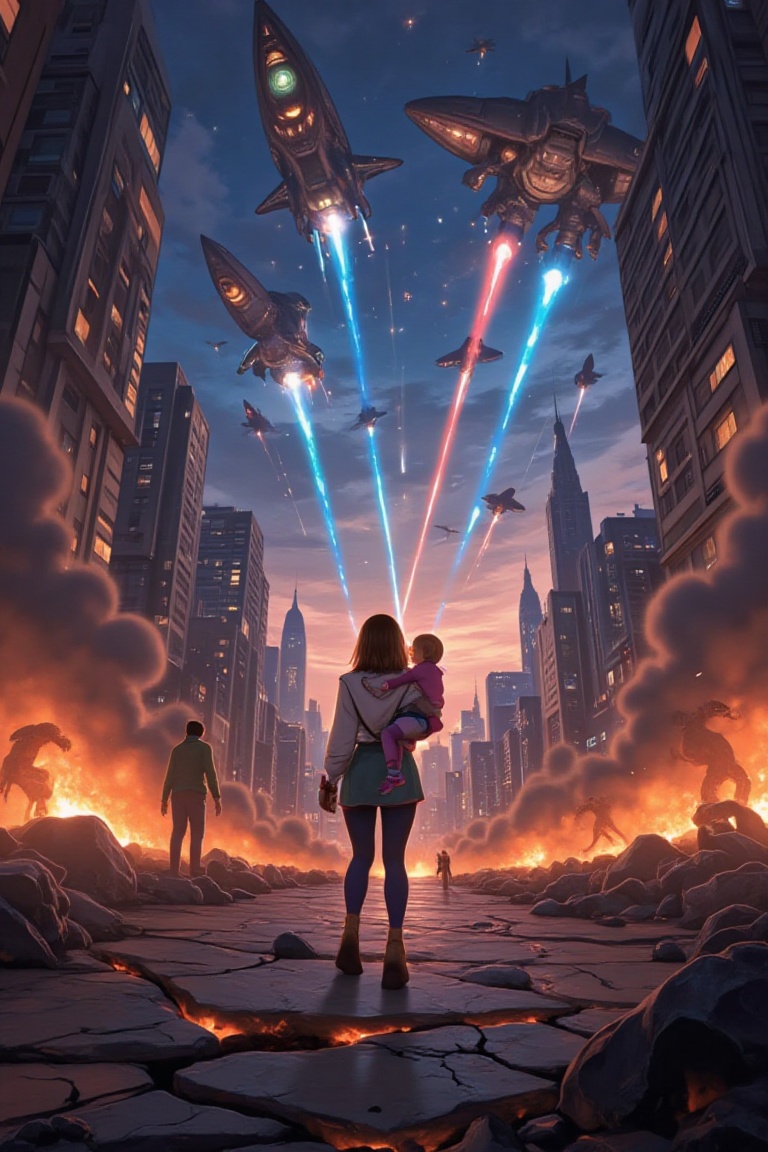 Score_9,  end of the world This is a scene where the human world is attacked by aliens and is about to be destroyed. Huge...