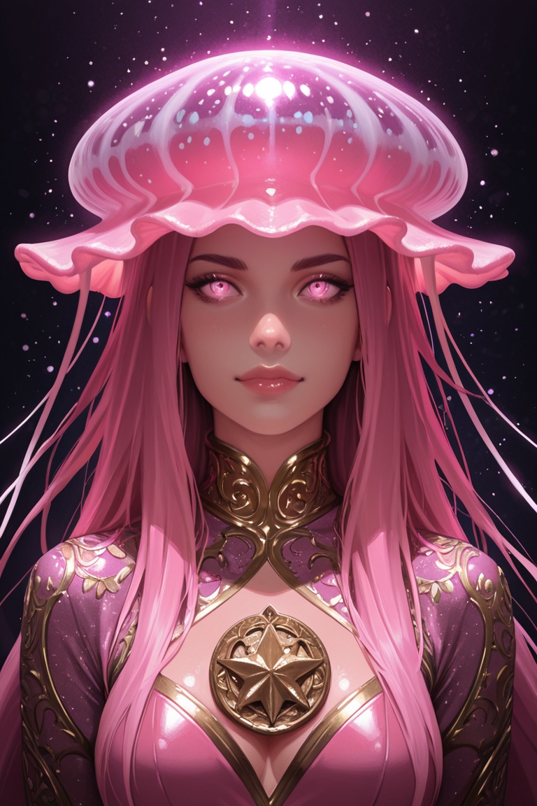 photo RAW,  (Black and pink : Portrait of a ghostly jellyfish ,  shiny aura on Tensor.Art