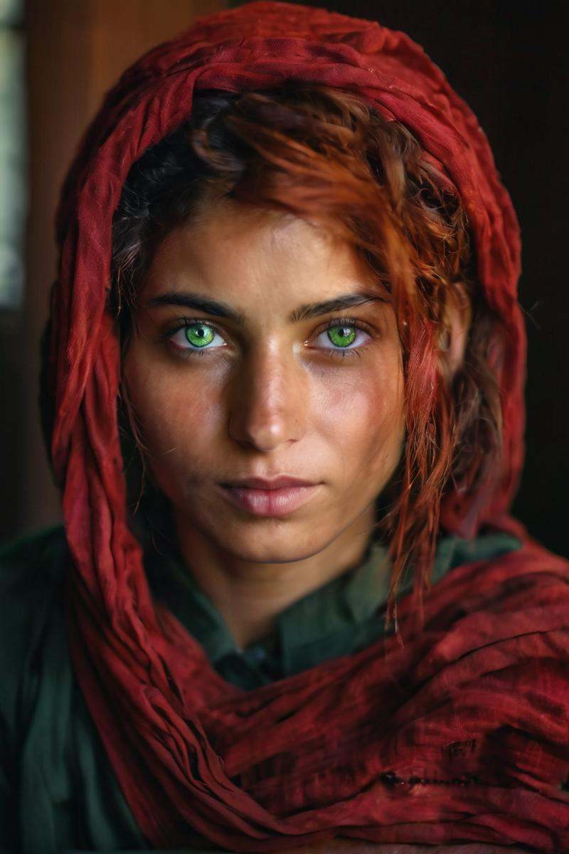 front shot,  portrait photo of a 25 y.o (afghan woman),  (red headscarf) on Tensor.Art
