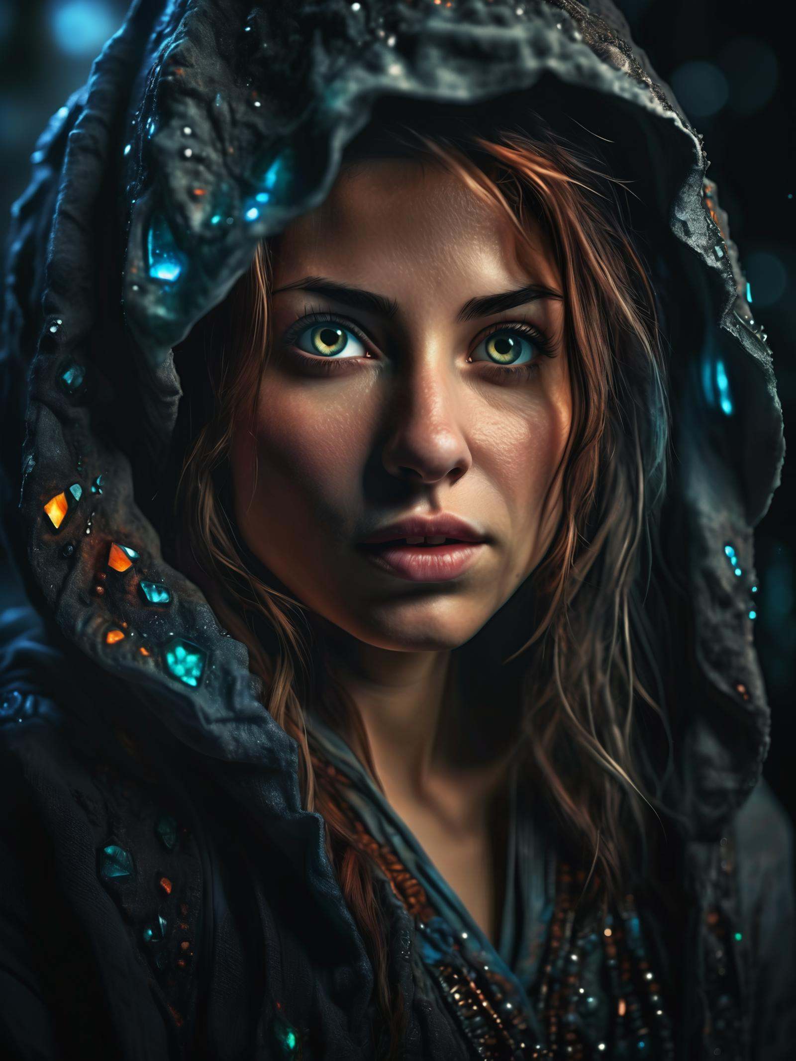 beautiful alien afghan woman,  headscarf,  bokeh on Tensor.Art