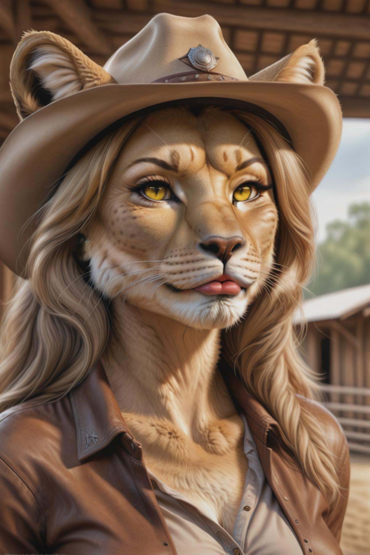 photo of beautiful woman,  furry,  cowboy hat on Tensor.Art
