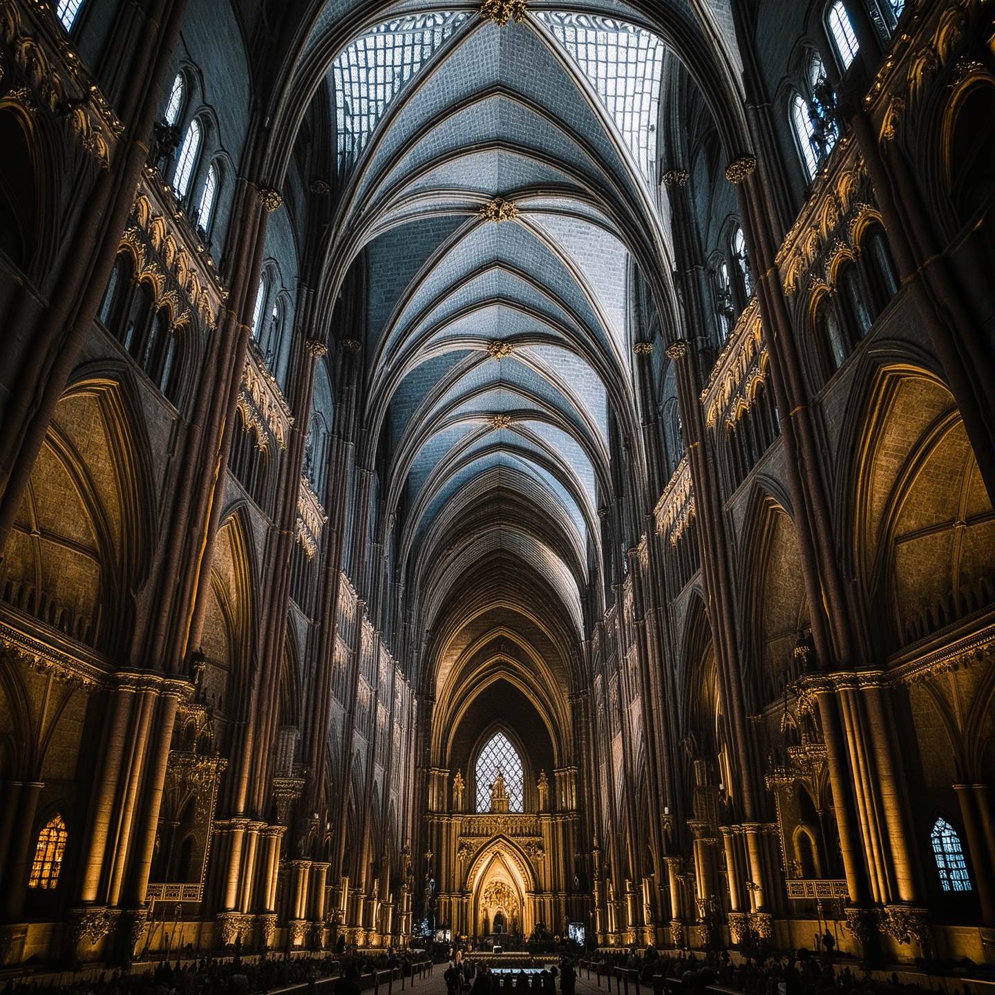 A Gothic cathedral, dim enviroment