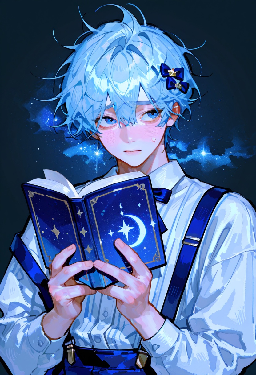 1boy,  messy_side_swept_hair,  shy_glance on Tensor.Art