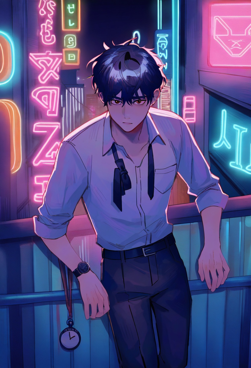 1boy,  standing_leaning_wall,  short_gelled_hair on Tensor.Art