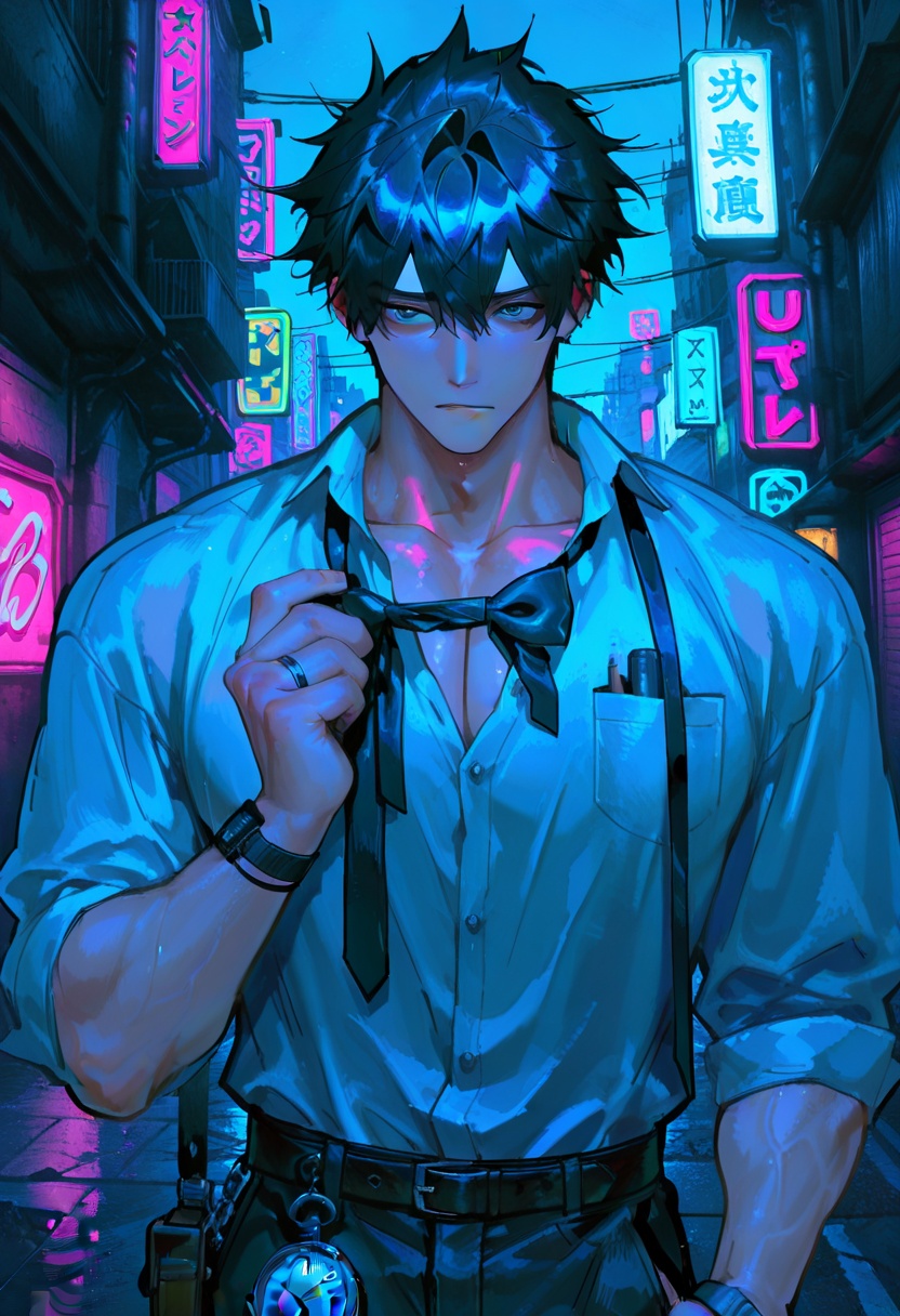 1boy,  spiky_gelled_hair,  urban_alleyway on Tensor.Art