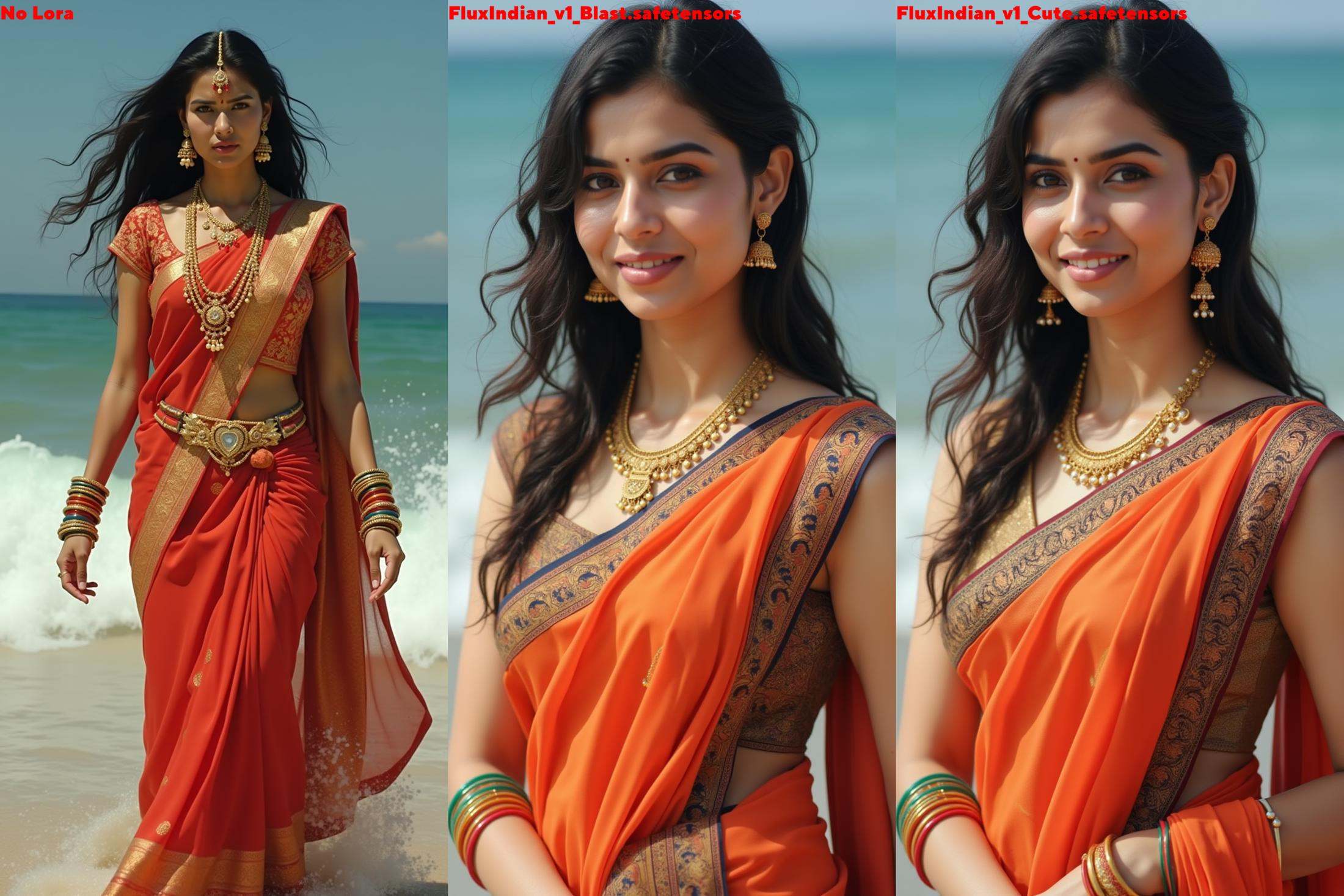 Full size image of an indian woman from head to toe. She is wearing gold anklets in her both legs. Both the anklets have 3...