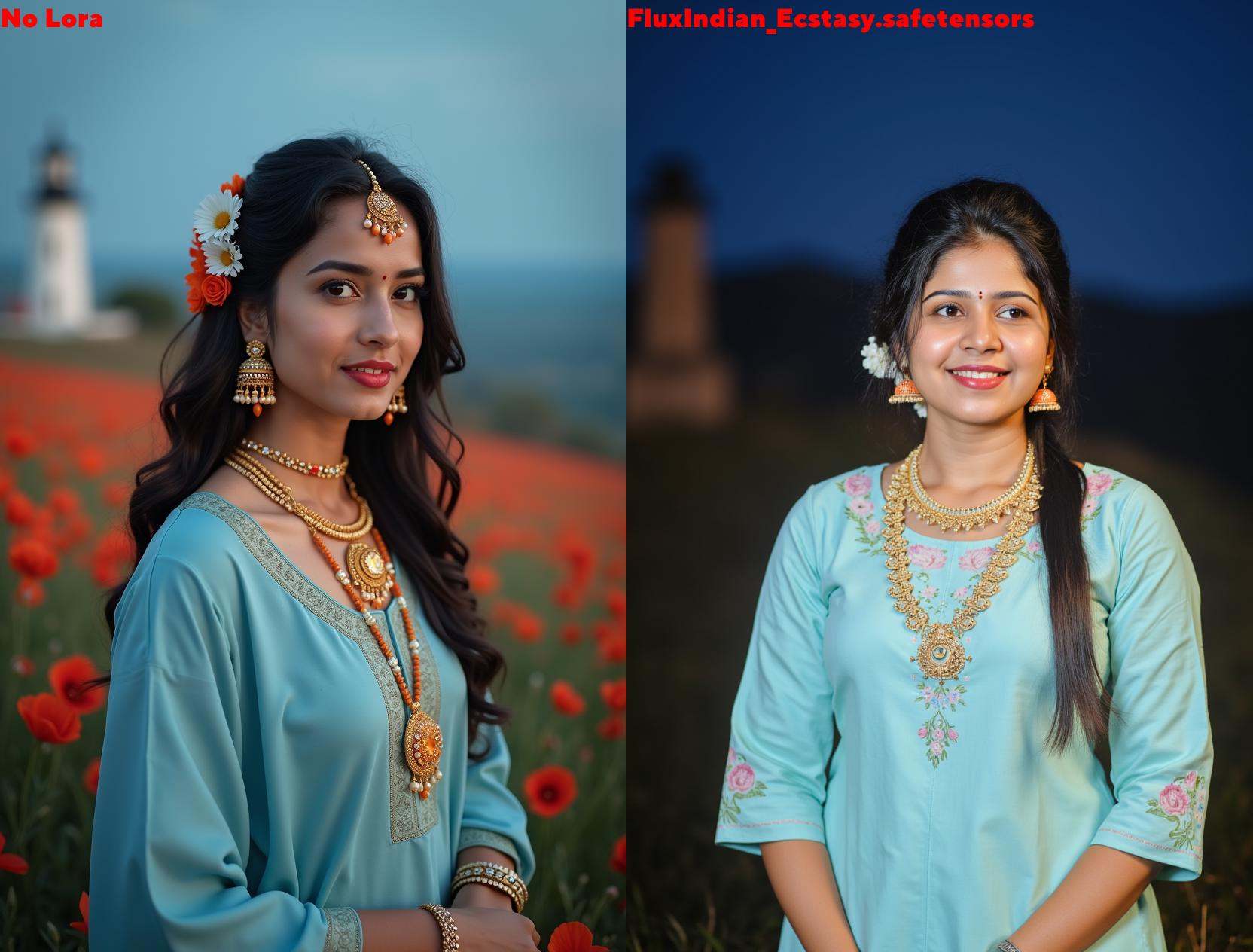 Cropped image of an indian woman from head to thighs.She is standing.She is wearing Light Blue kurta without leggings.Clou...