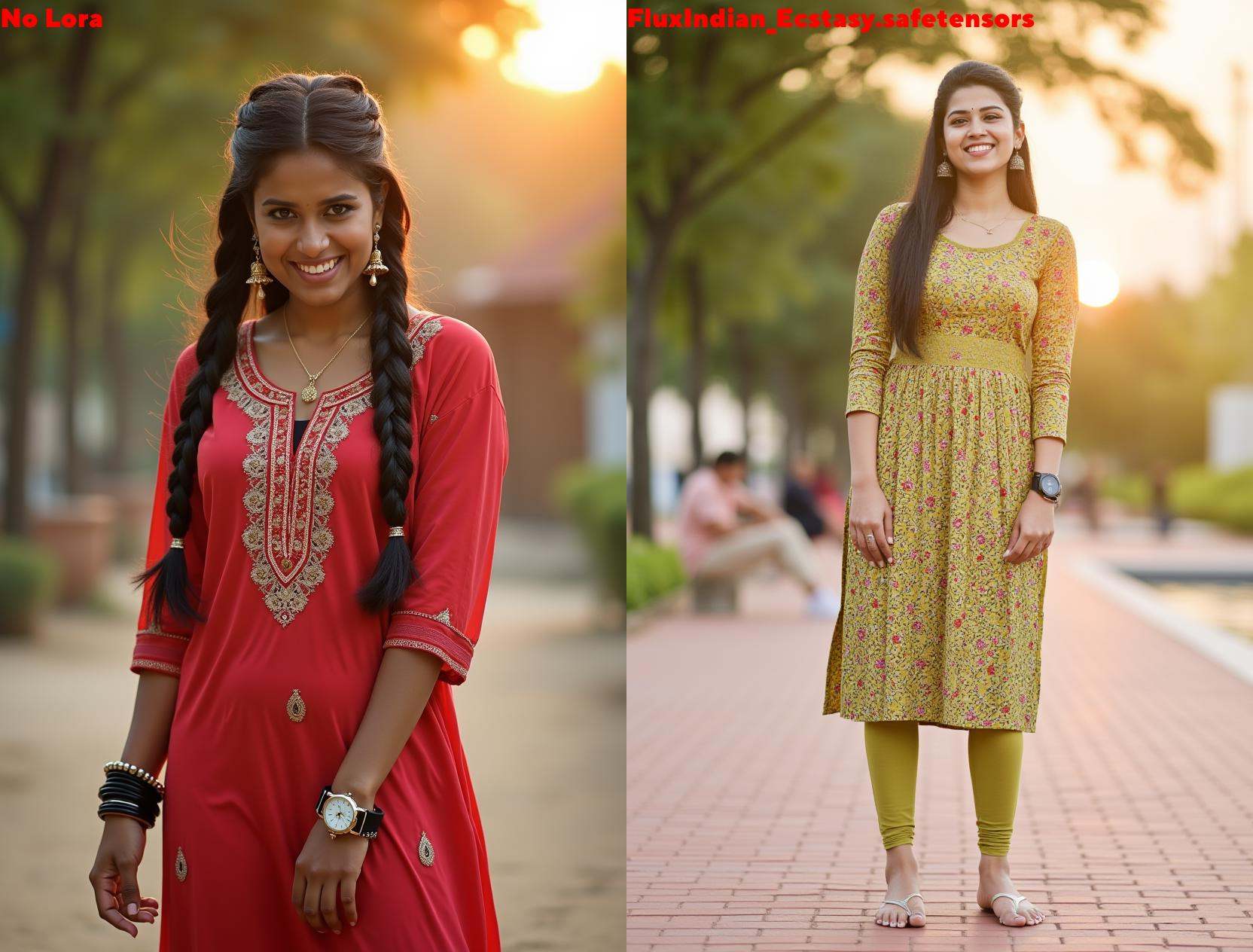 Full size image of an indian woman from head to toe. She is standing. She is wearing kurta and an ankle length leggings. S...
