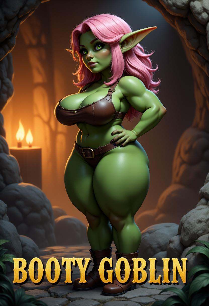 Profile view of a g0bling1rl with green eyes and large breasts,  wide hips,  large prominent ass on Tensor.Art